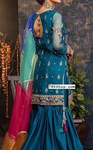 Teal Blue Chiffon Suit | Pakistani Party Wear Dresses