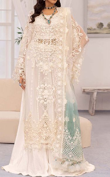 Adans Libas White Chiffon Suit Pakistani Embroidered Chiffon Dresses