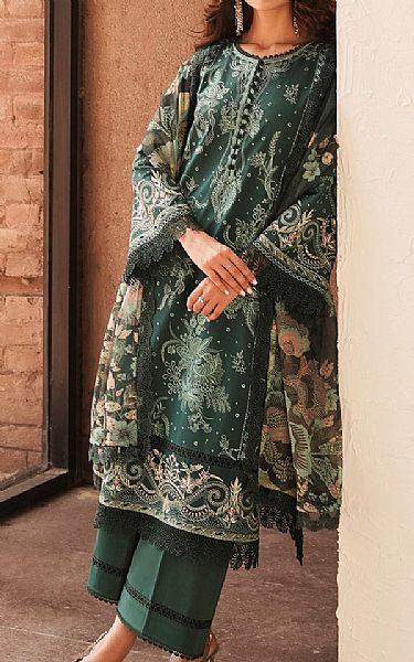Afrozeh Bottle Green Lawn Suit | Pakistani Lawn Suits- Image 1