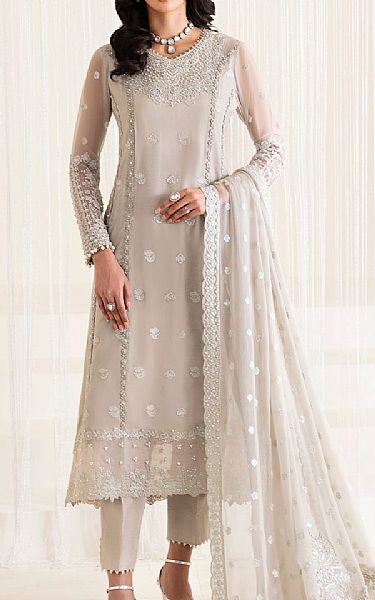 Alizeh Light Grey Chiffon Suit Pakistani Embroidered Chiffon Dresses