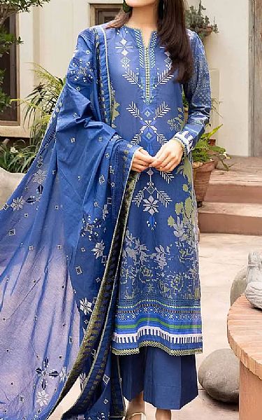 Gul Ahmed Royal Blue Cotton Suit 2 Pcs Pakistani Dresses in USA