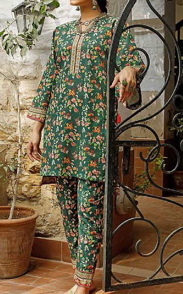 Gul Ahmed Dark Green Lawn Kurti Pakistani Dresses in USA