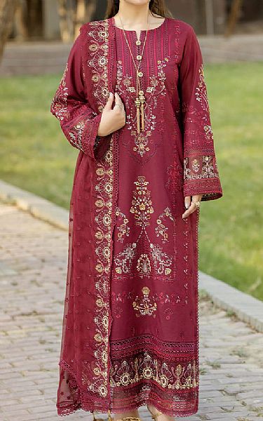 Imrozia Maroon Lawn Suit | Pakistani Lawn Suits- Image 1