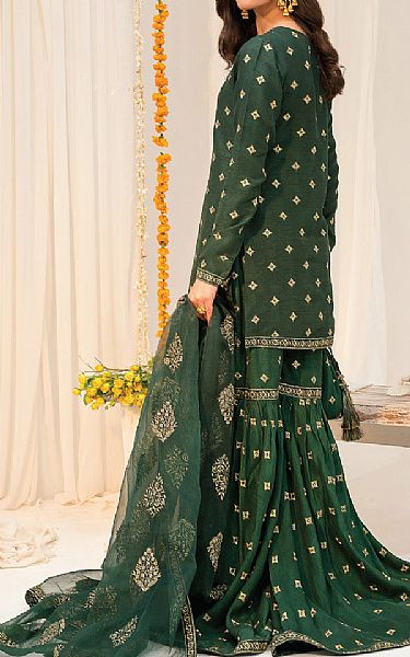 Iznik Bottle Green Raw Silk Suit | Pakistani Embroidered Chiffon Dresses