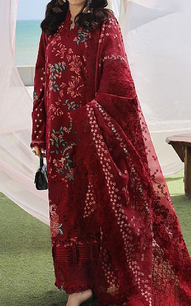Maryam Hussain Maroon Lawn Suit | Pakistani Lawn Suits- Image 1
