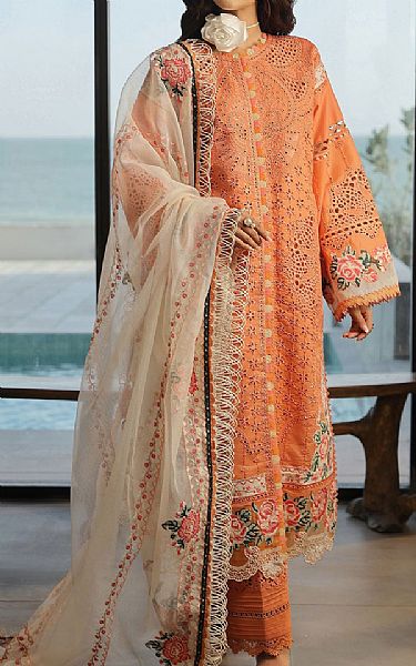 Maryam Hussain Safety Orange Lawn Suit | Pakistani Lawn Suits- Image 1