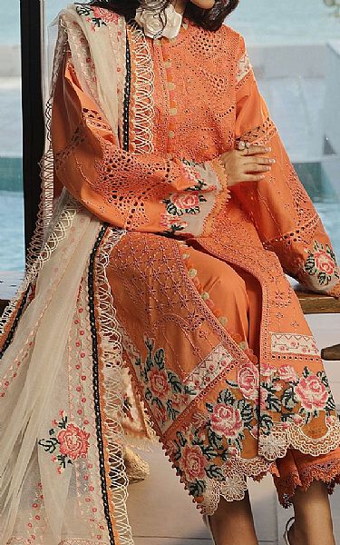 Maryam Hussain Safety Orange Lawn Suit | Pakistani Lawn Suits- Image 2