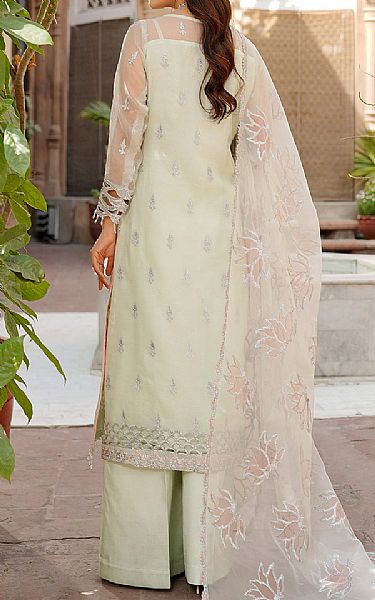 Maryams Peach/Light Green Organza Suit | Pakistani Embroidered Chiffon Dresses- Image 2