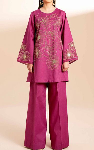 Nishat Raspberry Pink Cambric Suit (2 pcs) | Pakistani Lawn Suits- Image 1
