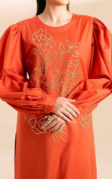 Nishat Bright Orange Cambric Suit (2 pcs) | Pakistani Lawn Suits- Image 2