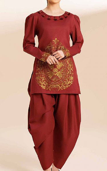 Nishat Vivid Auburn Cambric Suit (2 pcs) | Pakistani Lawn Suits- Image 1