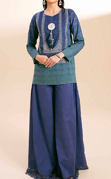 Nishat Blue/Green Cambric Suit (2 pcs) | Pakistani Lawn Suits- Image 1
