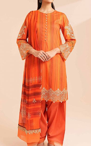 Nishat Safety Orange Lawn Suit (2 pcs) | Pakistani Lawn Suits- Image 1