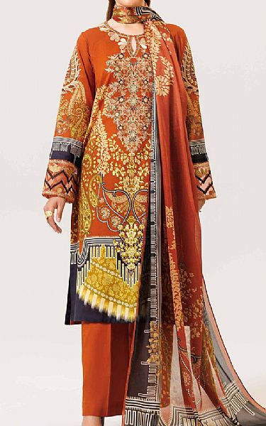 Nishat Rust Lawn Suit | Pakistani Lawn Suits- Image 1
