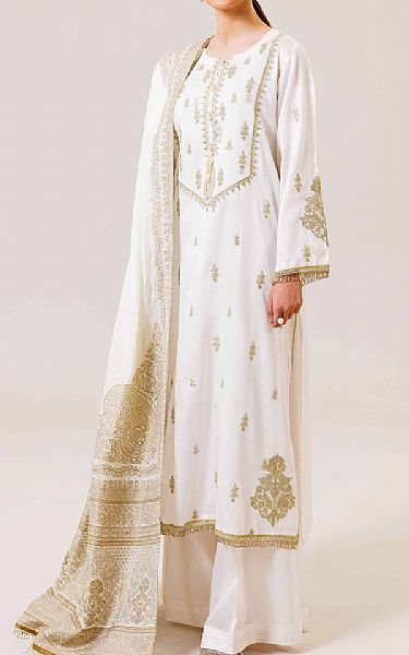 Nishat White Satin Suit | Pakistani Lawn Suits- Image 1