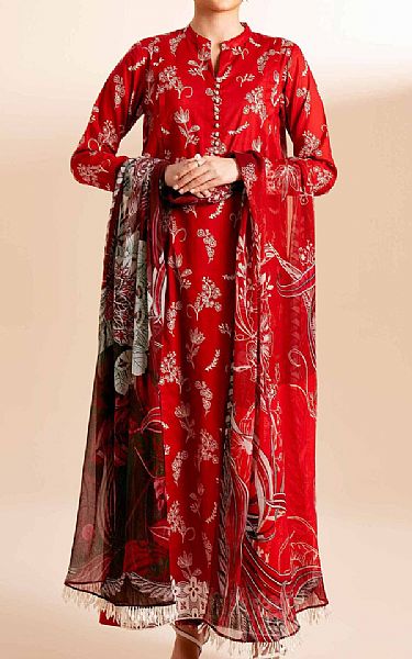 Nishat Red Lawn Suit | Pakistani Lawn Suits- Image 1