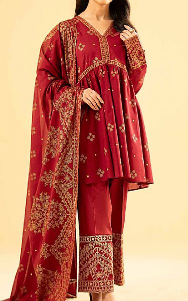Nishat Crimson Red Lawn Suit | Pakistani Lawn Suits- Image 1
