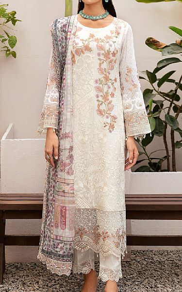 Ramsha Off White Chiffon Suit | Pakistani Embroidered Chiffon Dresses USA- Image 1