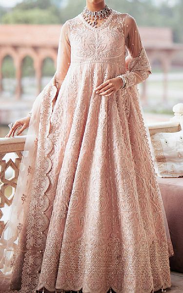 Saad Shaikh Light Pink Net Suit Pakistani Embroidered Chiffon Dresses