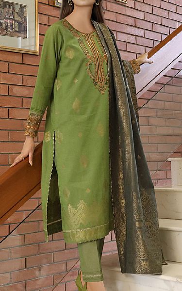 Saya Parrot Green Jacquard Suit | Pakistani Lawn Suits- Image 1