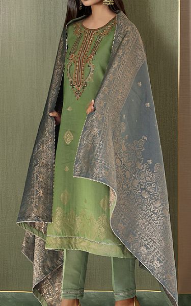 Saya Parrot Green Jacquard Suit | Pakistani Lawn Suits- Image 2