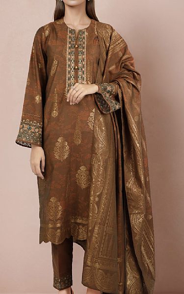Saya Brown Jacquard Suit | Pakistani Lawn Suits- Image 1