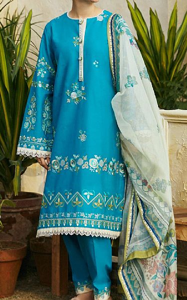 Zara Shahjahan Turquoise Jacquard Suit | Pakistani Lawn Suits- Image 1