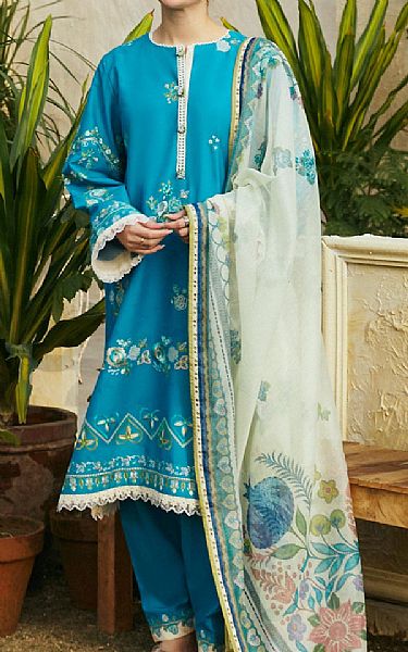 Zara Shahjahan Turquoise Jacquard Suit | Pakistani Lawn Suits- Image 2