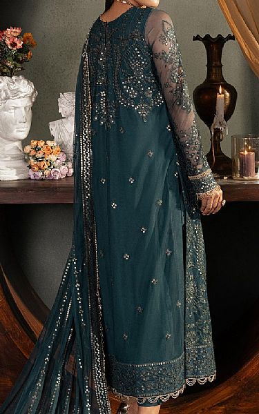 Zarif Nile Blue Net Suit | Pakistani Embroidered Chiffon Dresses- Image 2