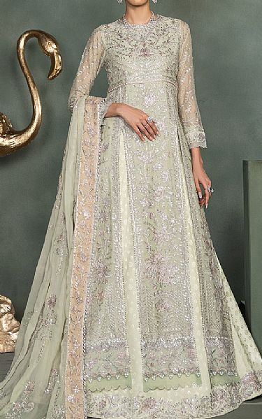 Zarif Grey Olive Chiffon Suit | Pakistani Embroidered Chiffon Dresses- Image 1