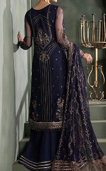 Zarif Navy Blue Net Suit | Pakistani Embroidered Chiffon Dresses- Image 2