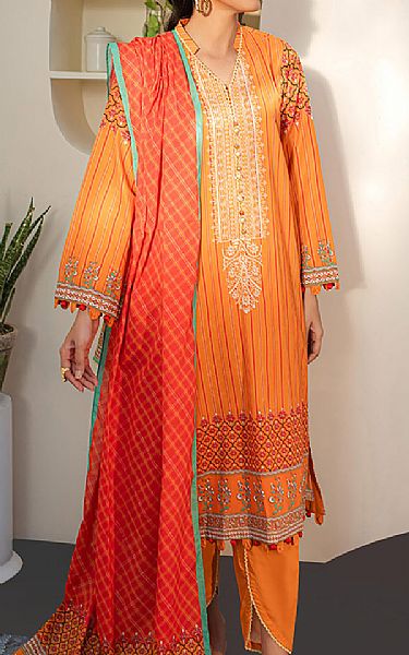 Zellbury Bright Orange Lawn Suit | Pakistani Lawn Suits- Image 1