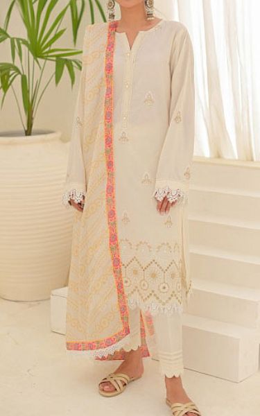 Zellbury Off-White Lawn Suit | Pakistani Lawn Suits- Image 1
