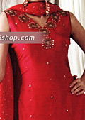 Red Silk Trouser Suit- Pakistani Party Wear Dress
