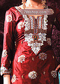Red/Turquoise Silk Suit- Pakistani Party Wear Dress