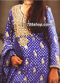 Royal Blue Jamawar Zarri Suit  - Pakistani Party Wear Dress