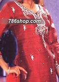 Red Silk Suit - Pakistani Formal Designer Dress