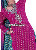 Magenta/Sea Green Jamawar Zarri Lehnga- Pakistani Formal Designer Dress