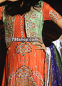 Orange/Light Green Silk Suit- Pakistani Formal Designer Dress