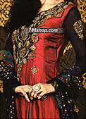 Deep Red Jamawar Suit - Pakistani Formal Designer Dress