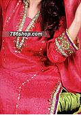 Hot Pink/Lime Green Jamawar Suit- Pakistani Formal Designer Dress