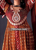 Rust/Red Jamawar Chiffon Suit- Pakistani Formal Designer Dress