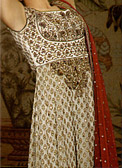 Golden Chiffon Jamawar Suit - Pakistani Formal Designer Dress