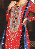 Red Chiffon Jamawar Suit - Pakistani Party Wear Dress
