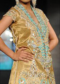 Golden/Turquoise Schmooze Silk Suit   - Pakistani Formal Designer Dress
