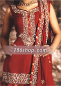 Deep Red Chiffon/Jamawar Lehnga- Pakistani Party Wear Dress