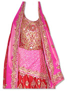 Pink/Red Pure Katan Silk Lehnga- Pakistani Bridal Dress