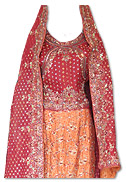 Maroon/Orange Pure Katan Silk Lehnga- Pakistani Wedding Dress