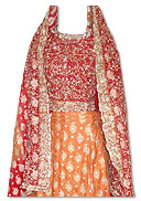 Red/Orange Pure Jamawar Silk Lehnga- Pakistani Bridal Dress