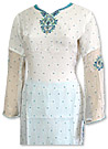 White/Turquoise Chiffon Suit- Indian Semi Party Dress